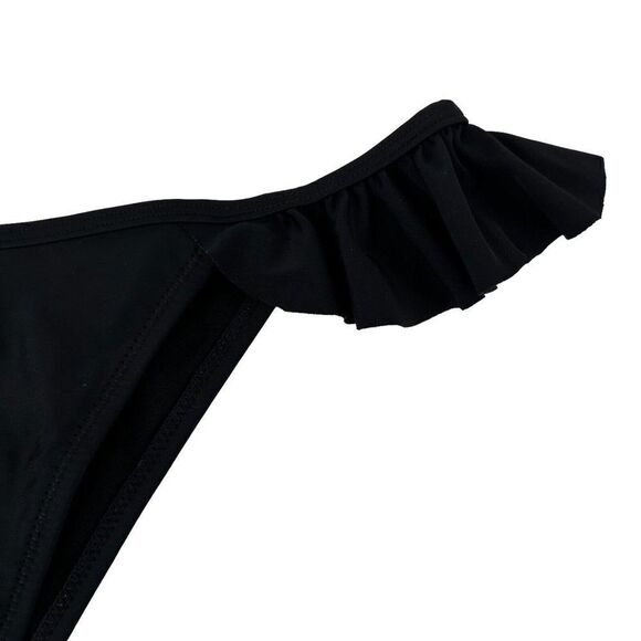 Ocean Blues Bikini Bottom Solid Black Side Ruffles Cheeky Womens Size Large Swim - Picture 5 of 7